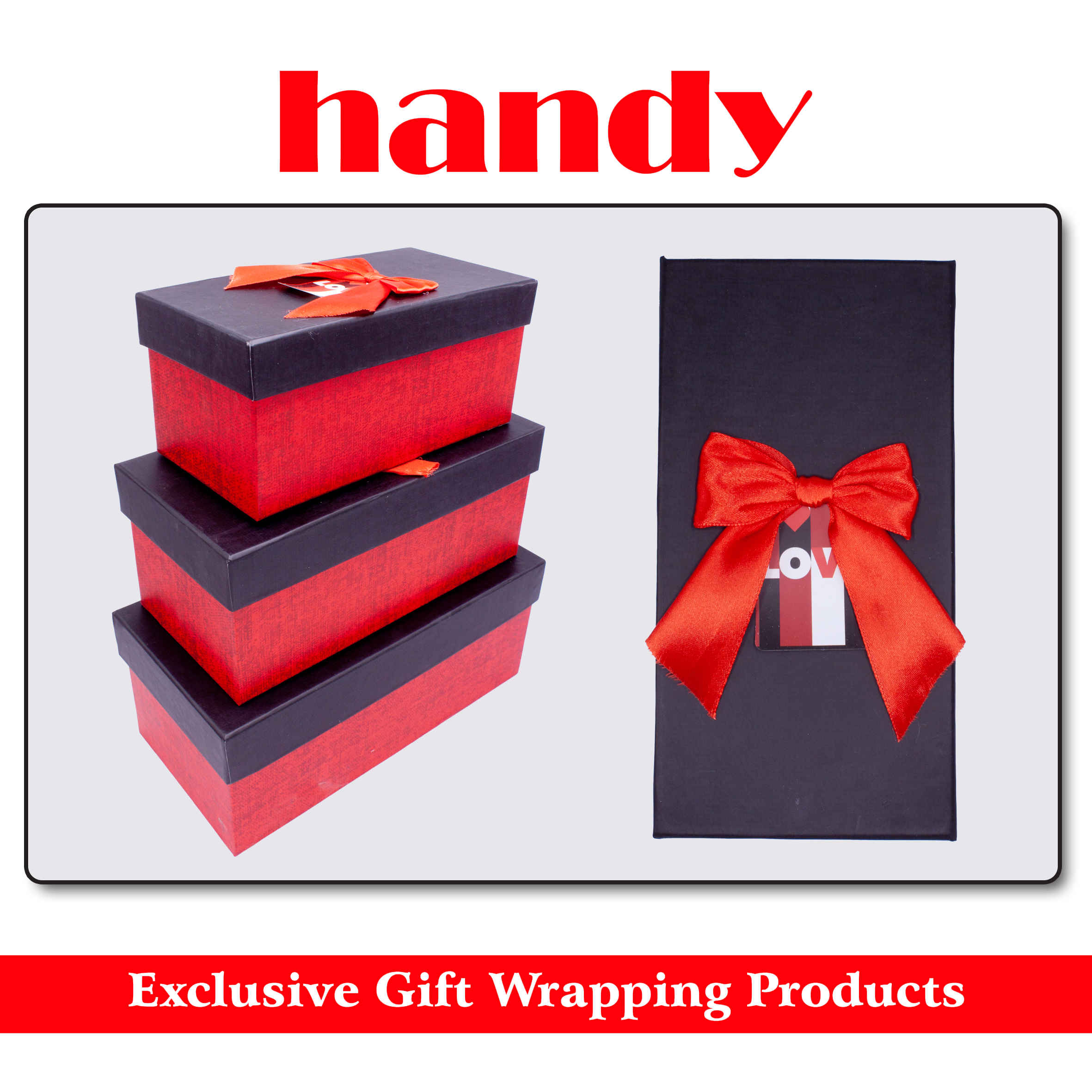 جعبه مستطیل 3 سایز عریض - مشکی قرمز