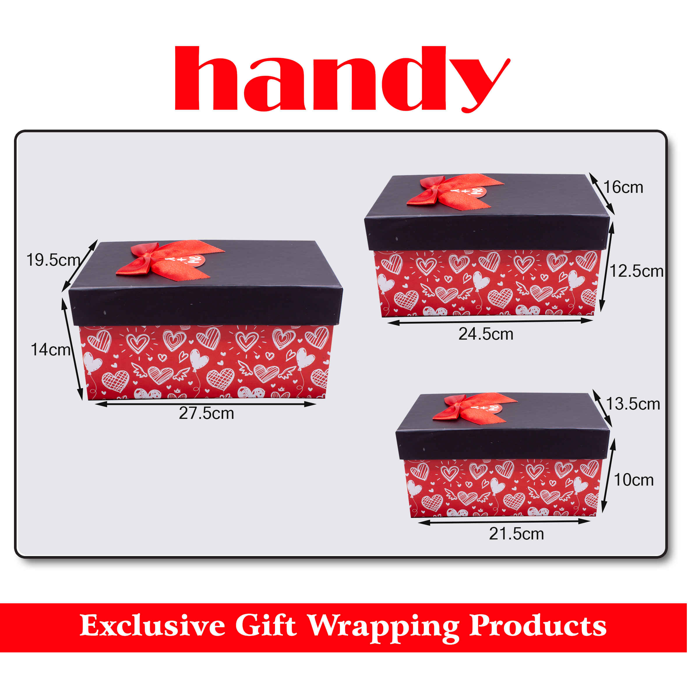 جعبه مستطیل بزرگ سه سایز - طرح قلب