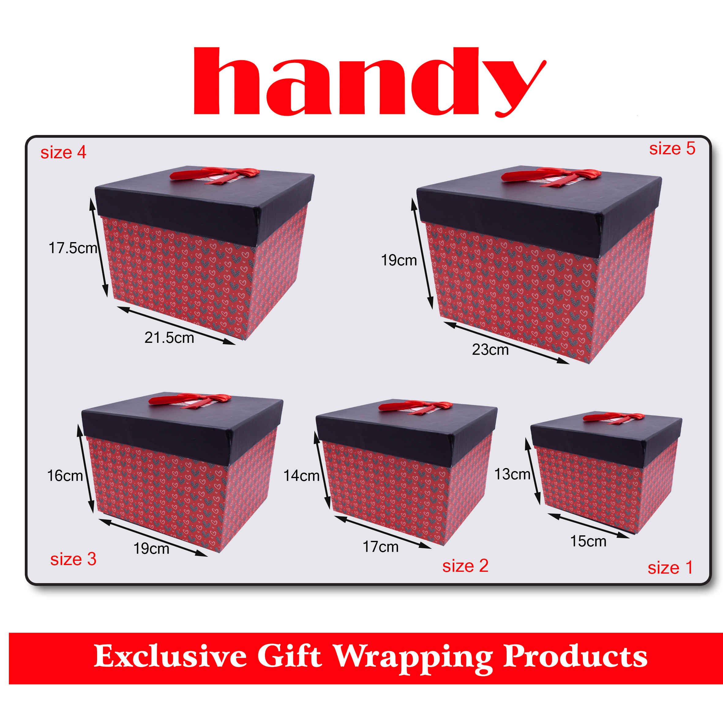 جعبه مربع بلند 5 سایز - طرح قلب