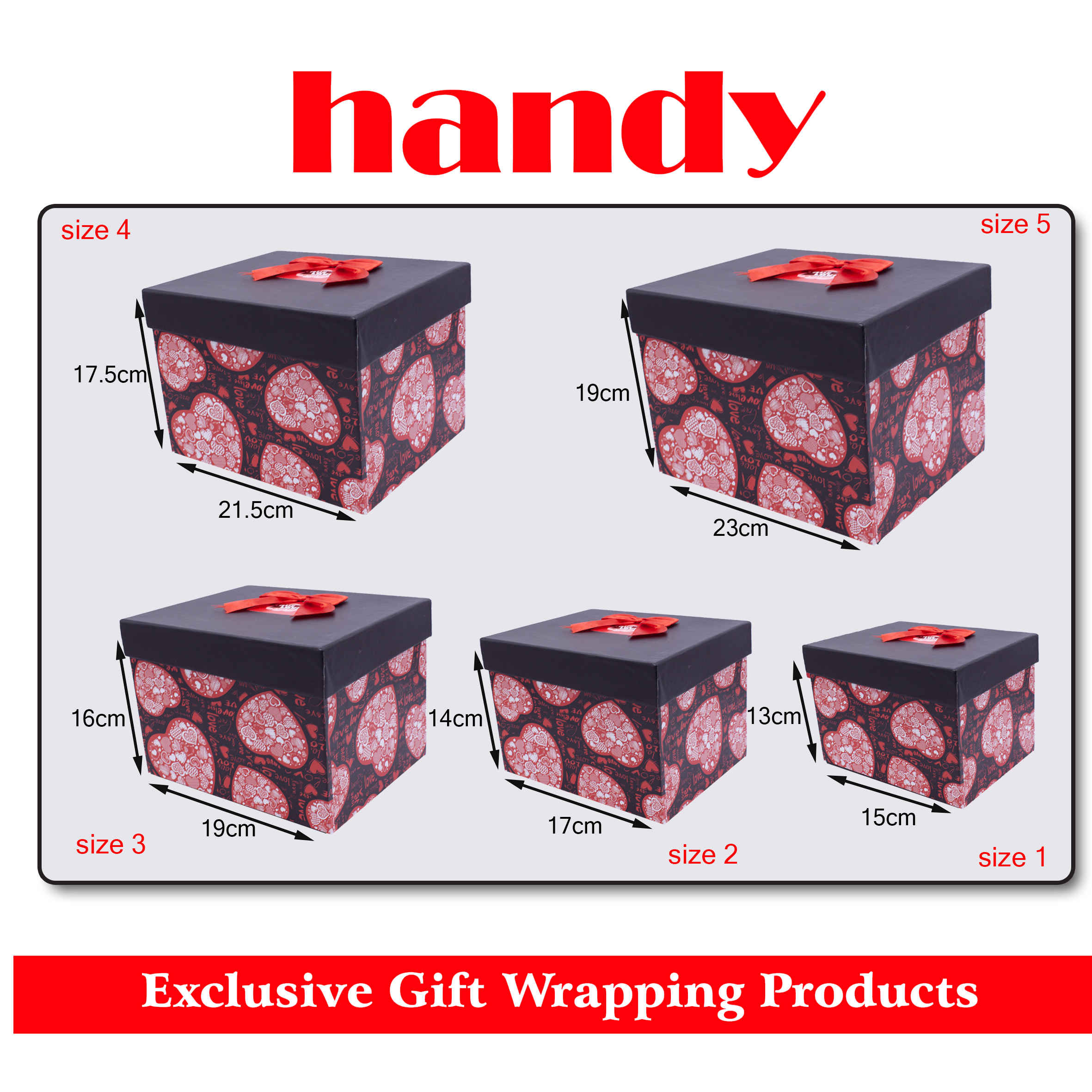جعبه مربع بلند 5 سایز - طرح قلب