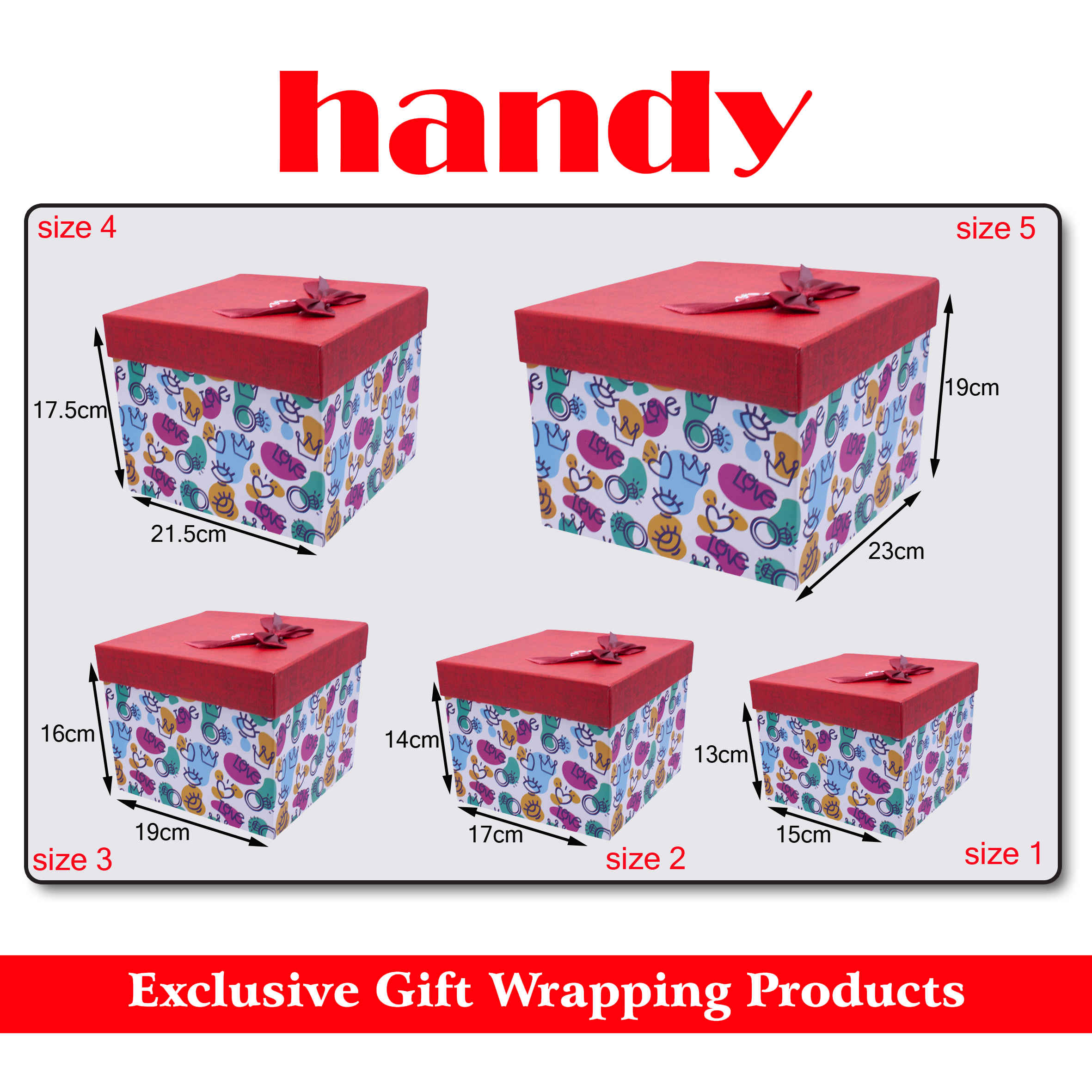جعبه مربع بلند 5 سایز - طرح قلب