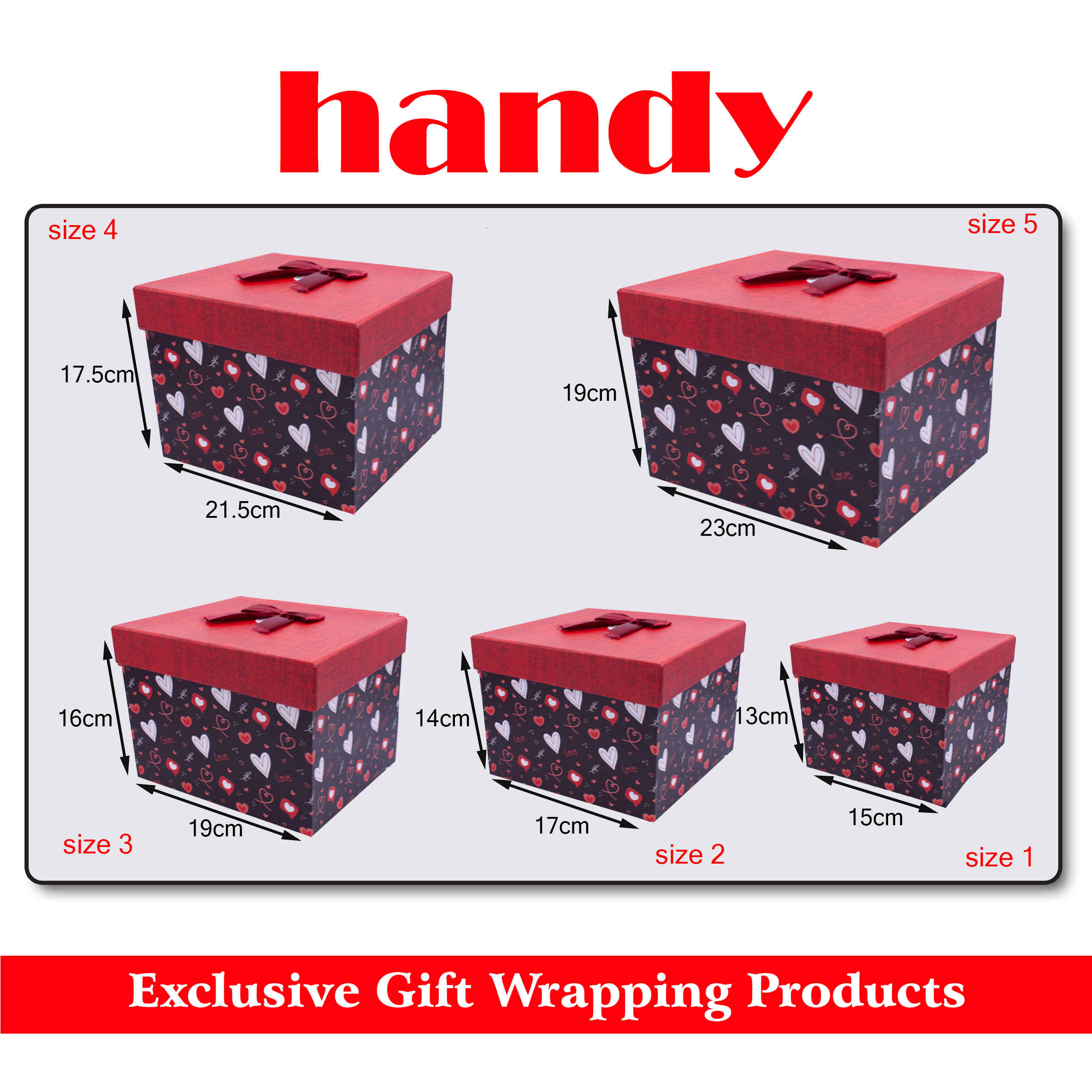 جعبه مربع بلند 5 سایز - طرح قلب