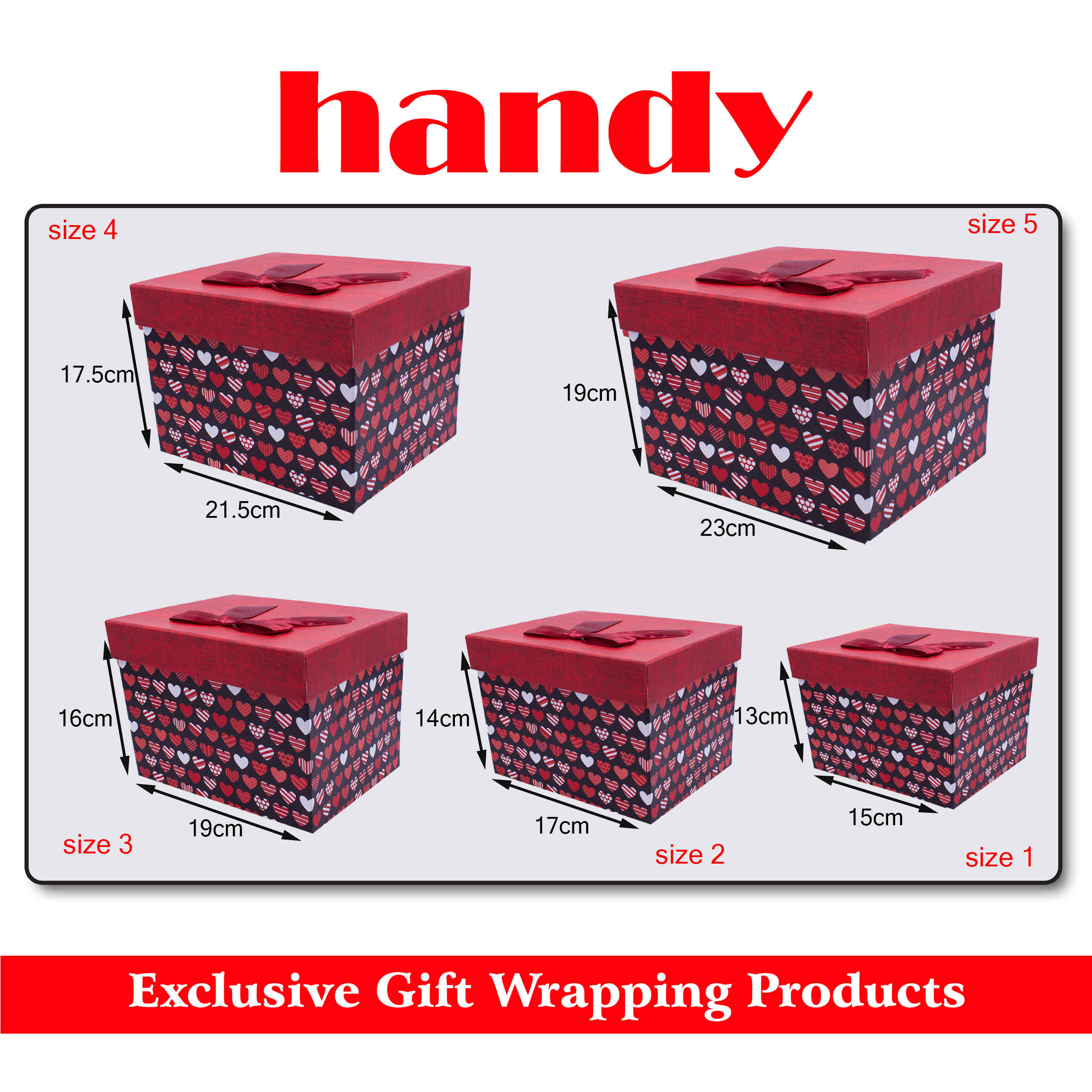 جعبه مربع بلند 5 سایز - طرح قلب