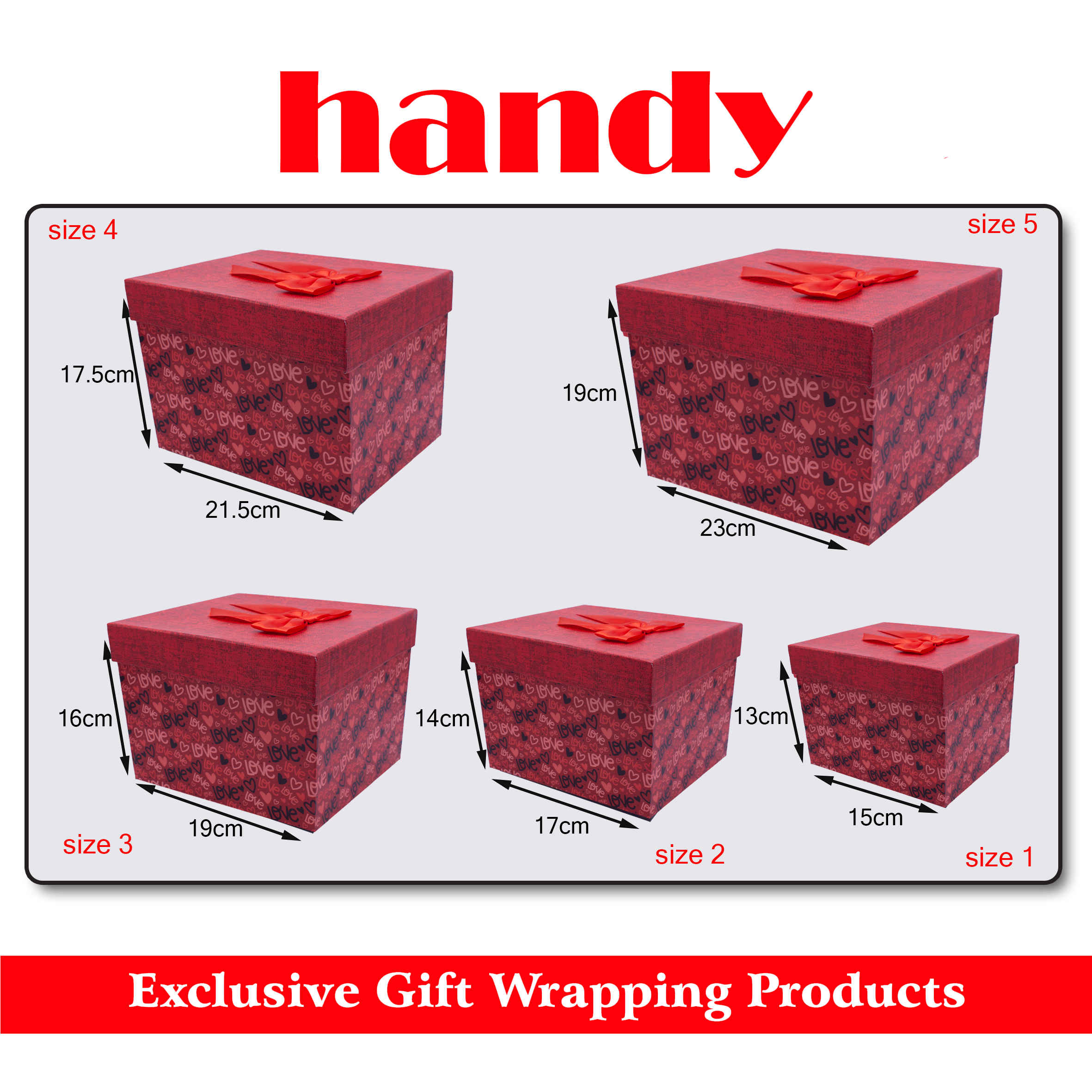 جعبه مربع بلند 5 سایز - طرح قلب
