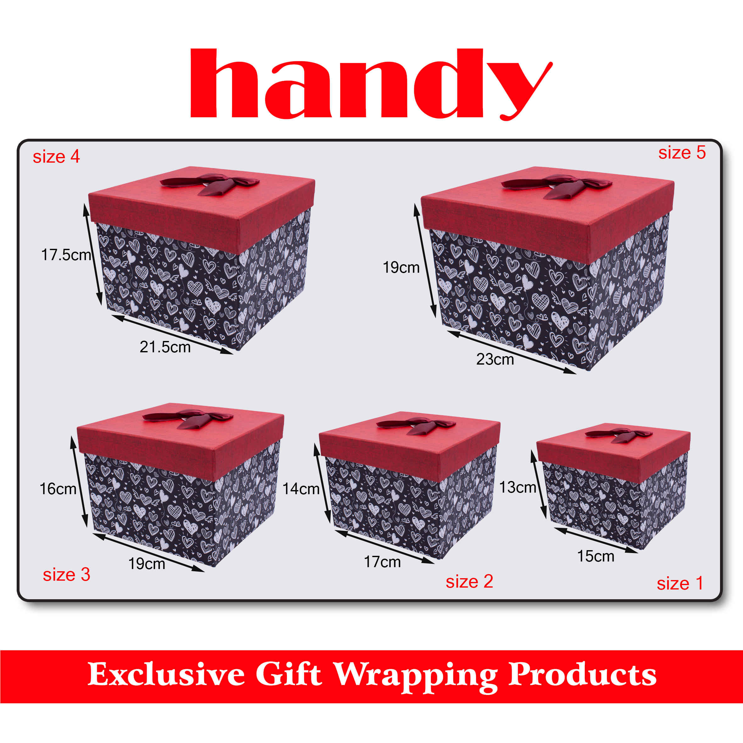 جعبه مربع بلند 5 سایز - طرح قلب