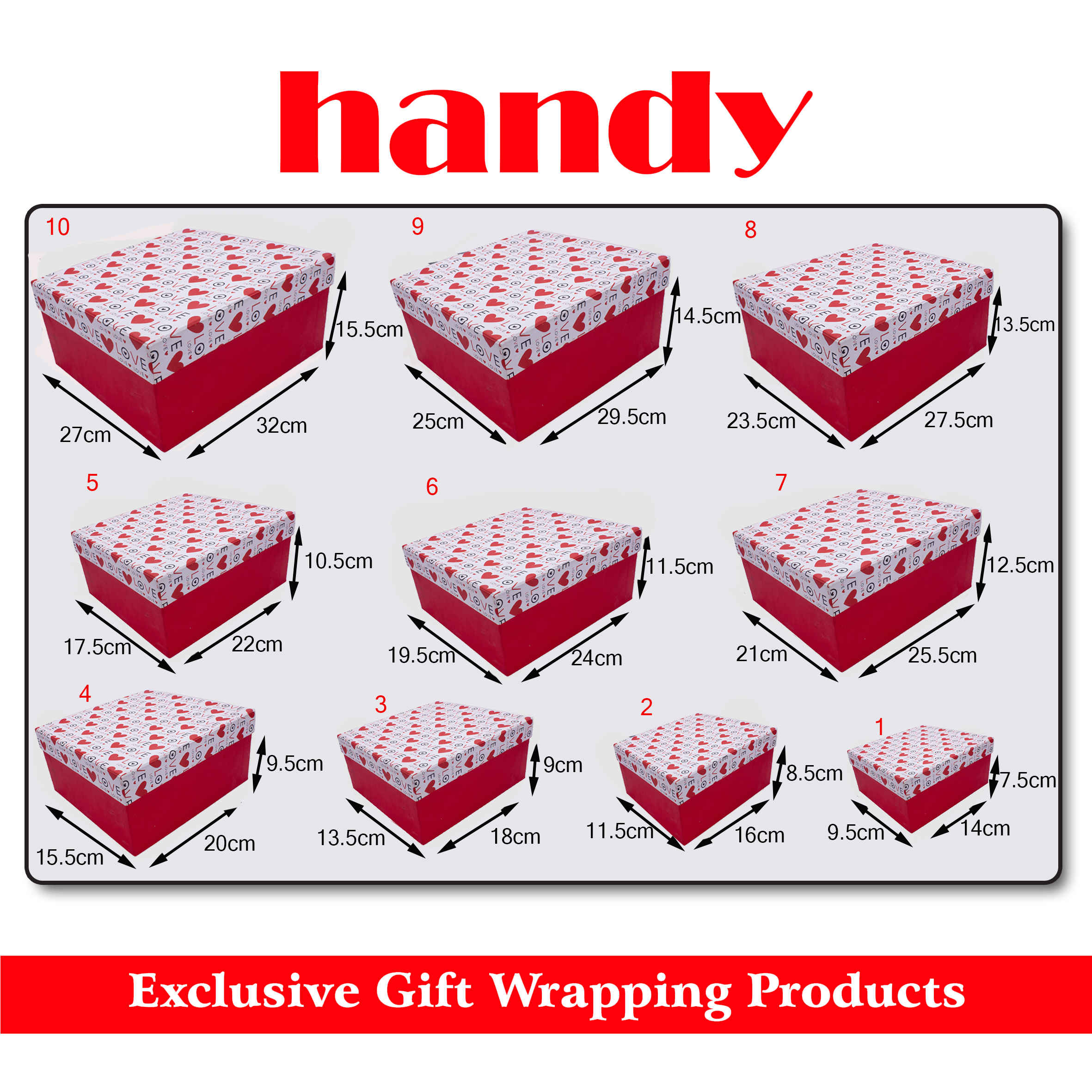 جعبه مستطیل مدیوم 10 سایز - طرح قلب