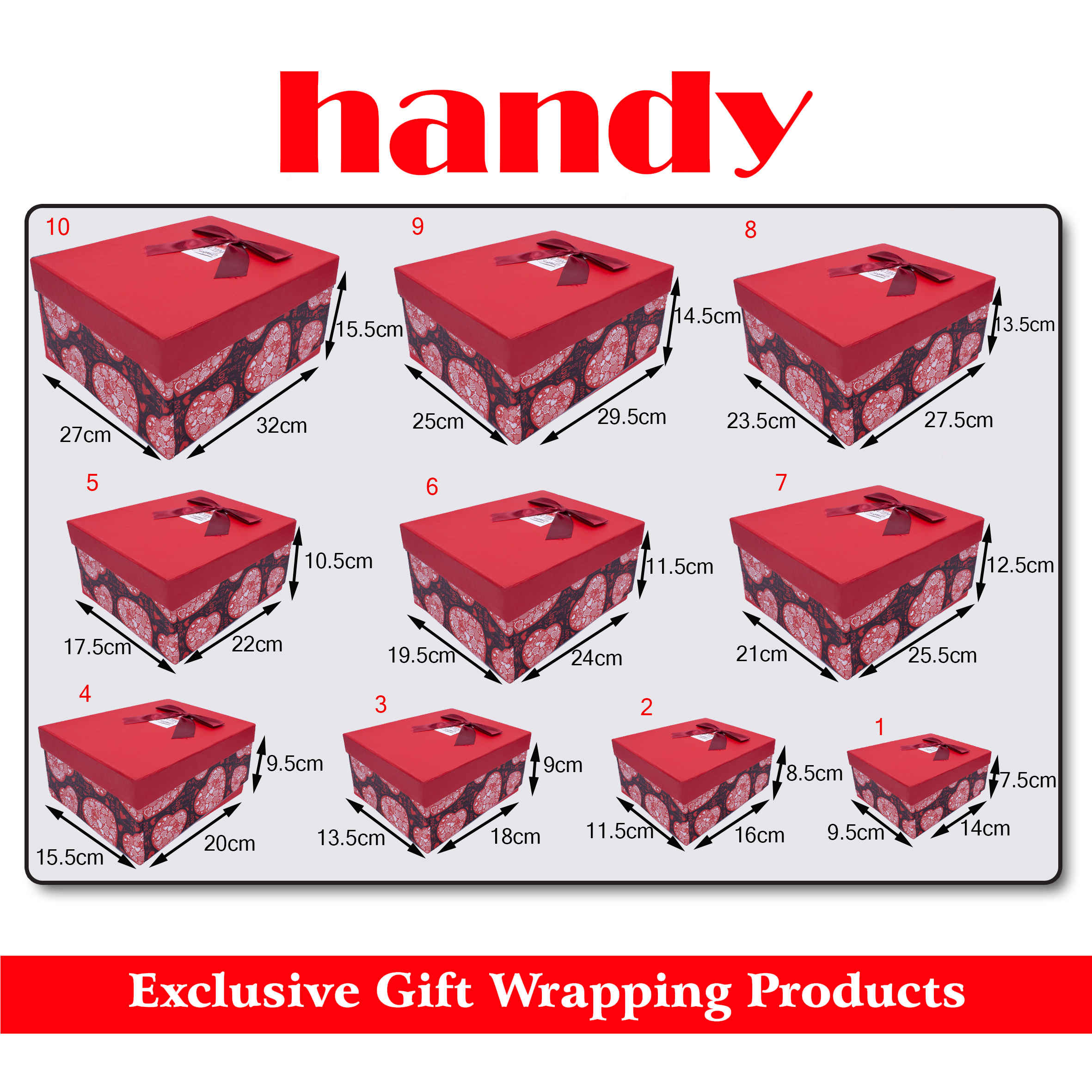 جعبه مستطیل مدیوم 10 سایز - طرح قلب