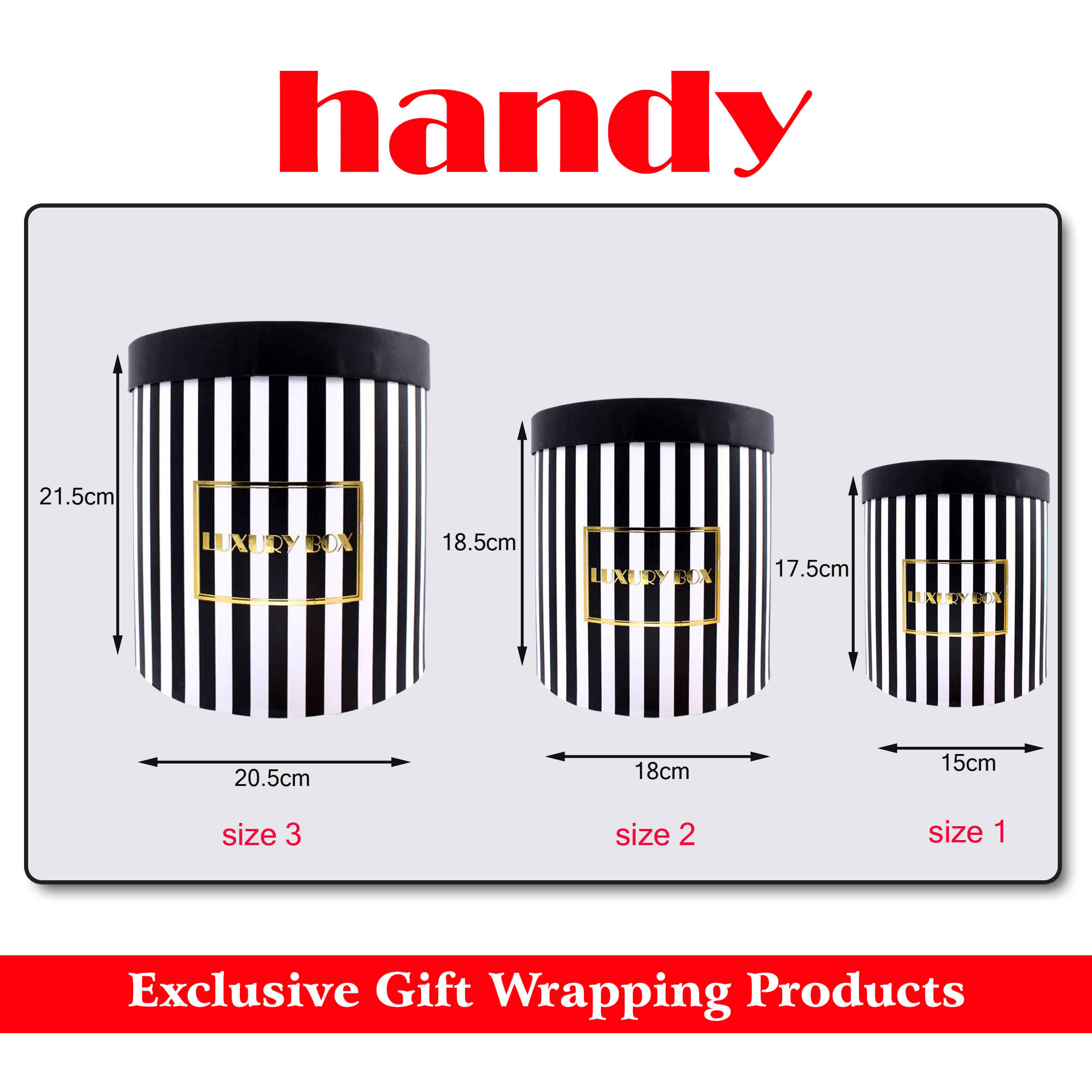 باکس گل استوانه 3 سایز راه راه - مشکی