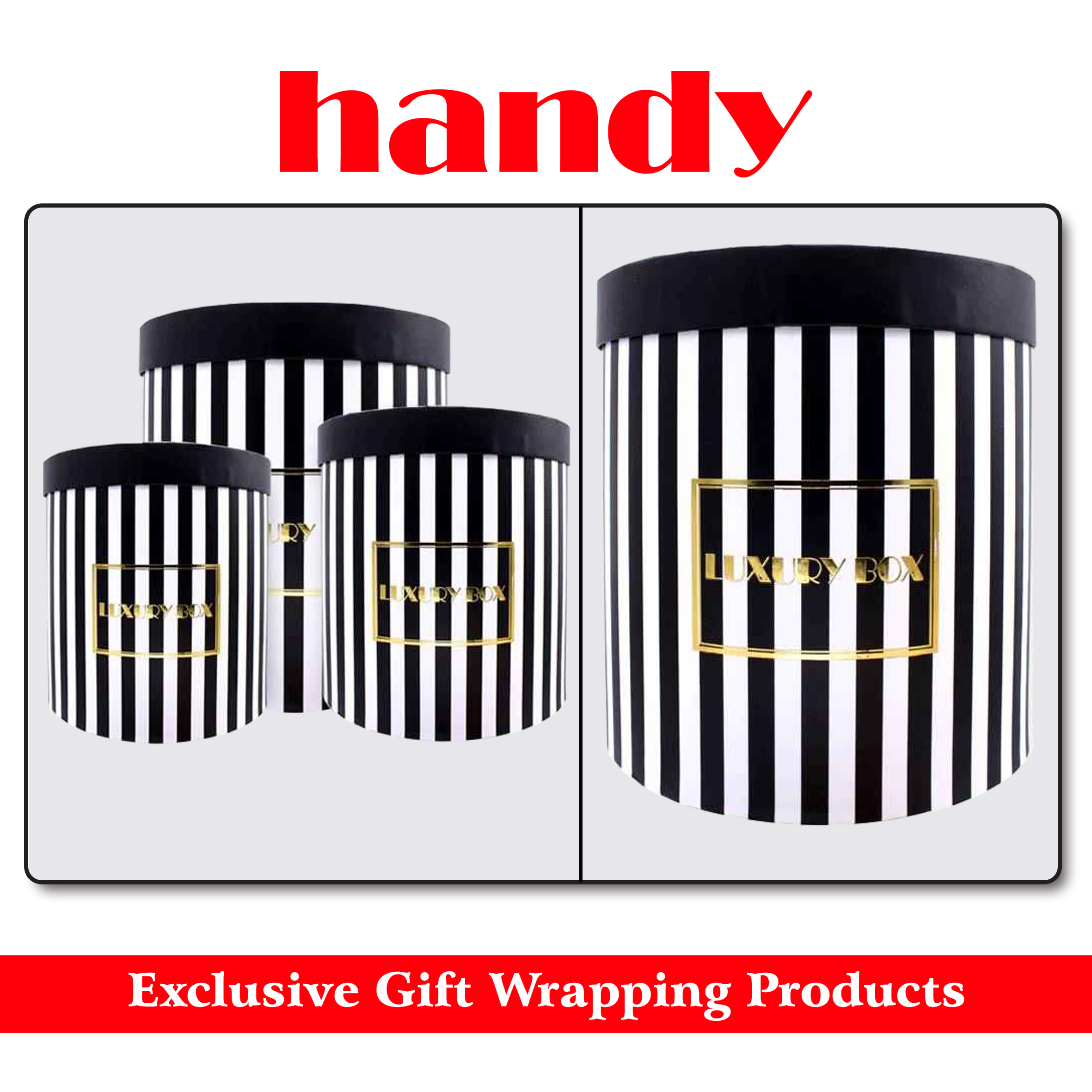 باکس گل استوانه 3 سایز راه راه - مشکی