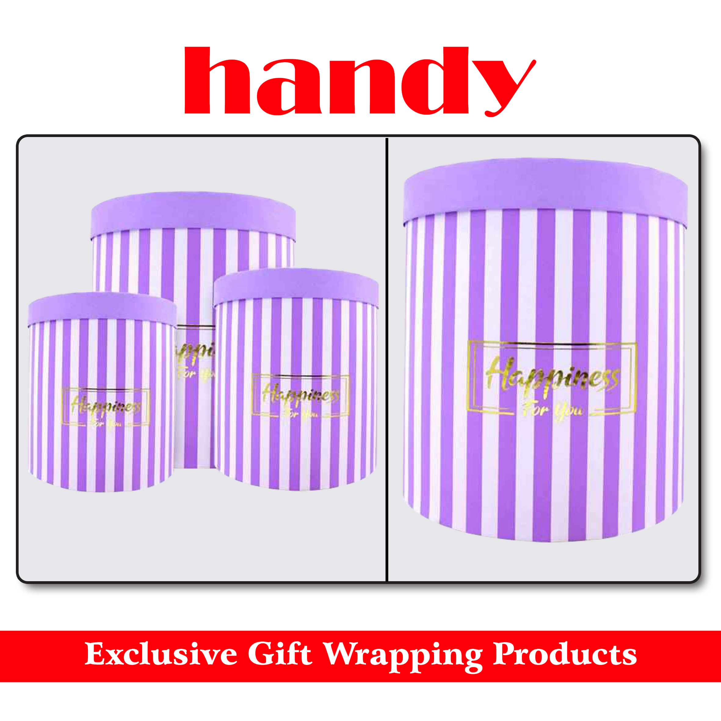 باکس گل  استوانه 3 سایز راه راه - یاسی