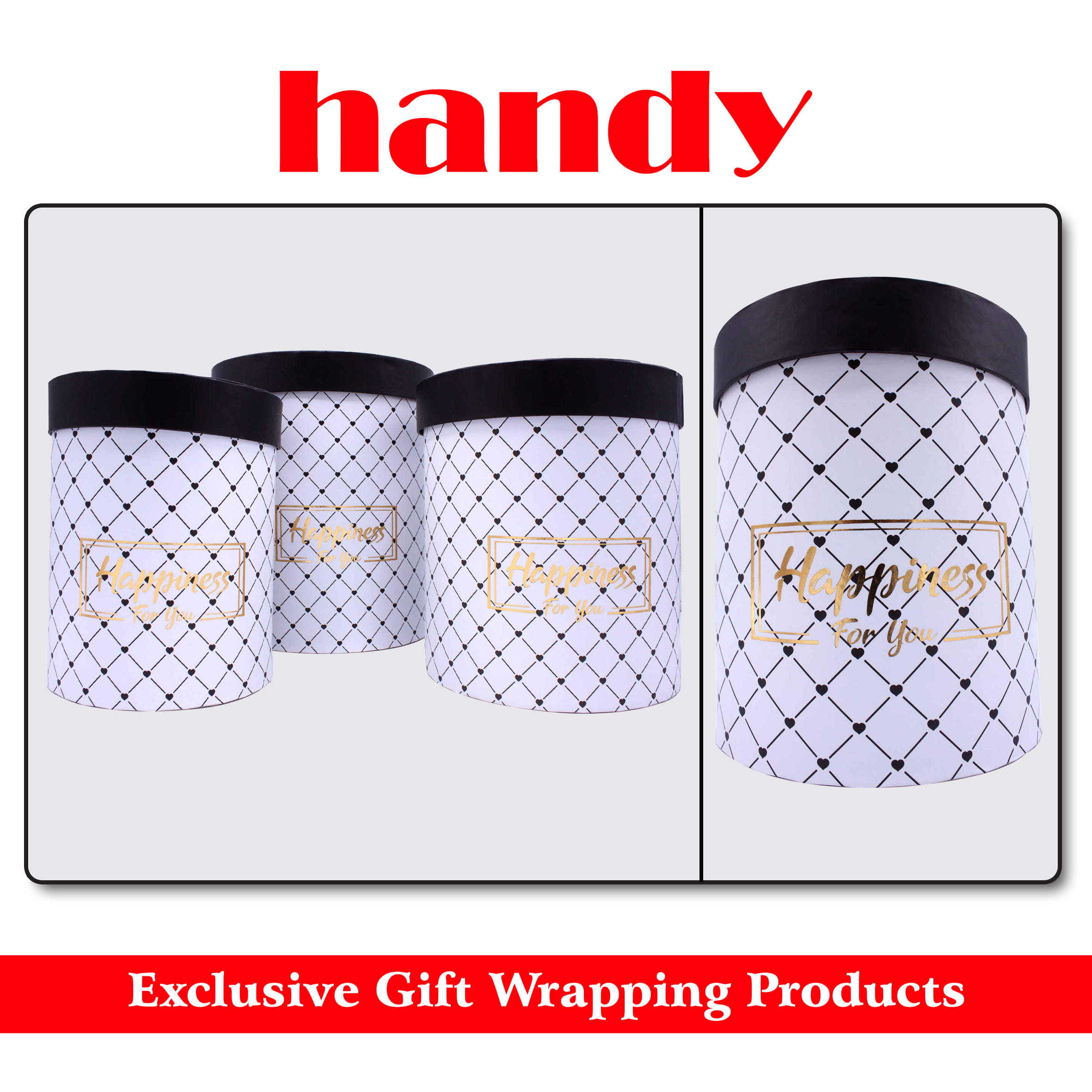 باکس گل  استوانه 3 سایز لوزی - سفید مشکی