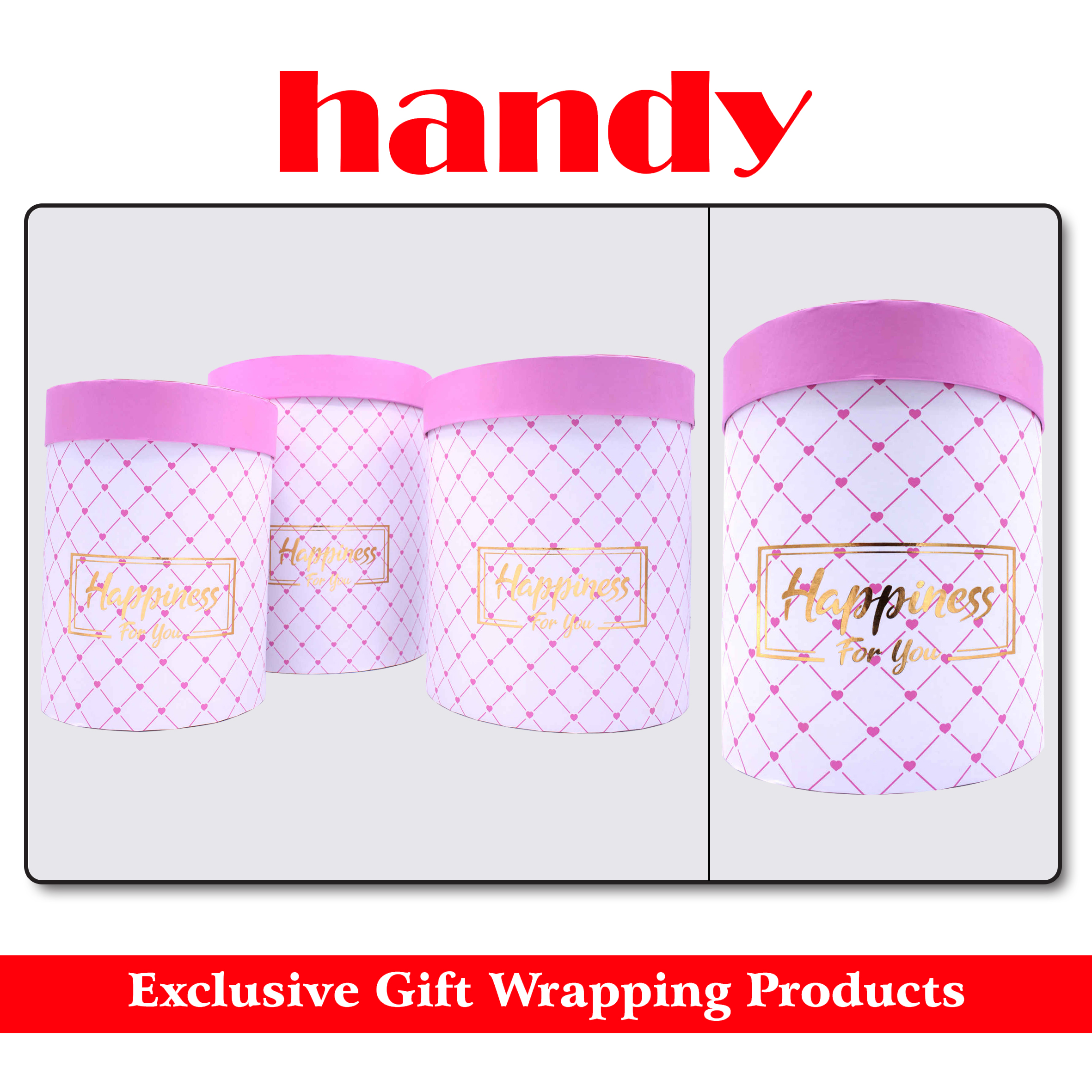 باکس گل استوانه 3 سایز لوزی -سفید صورتی