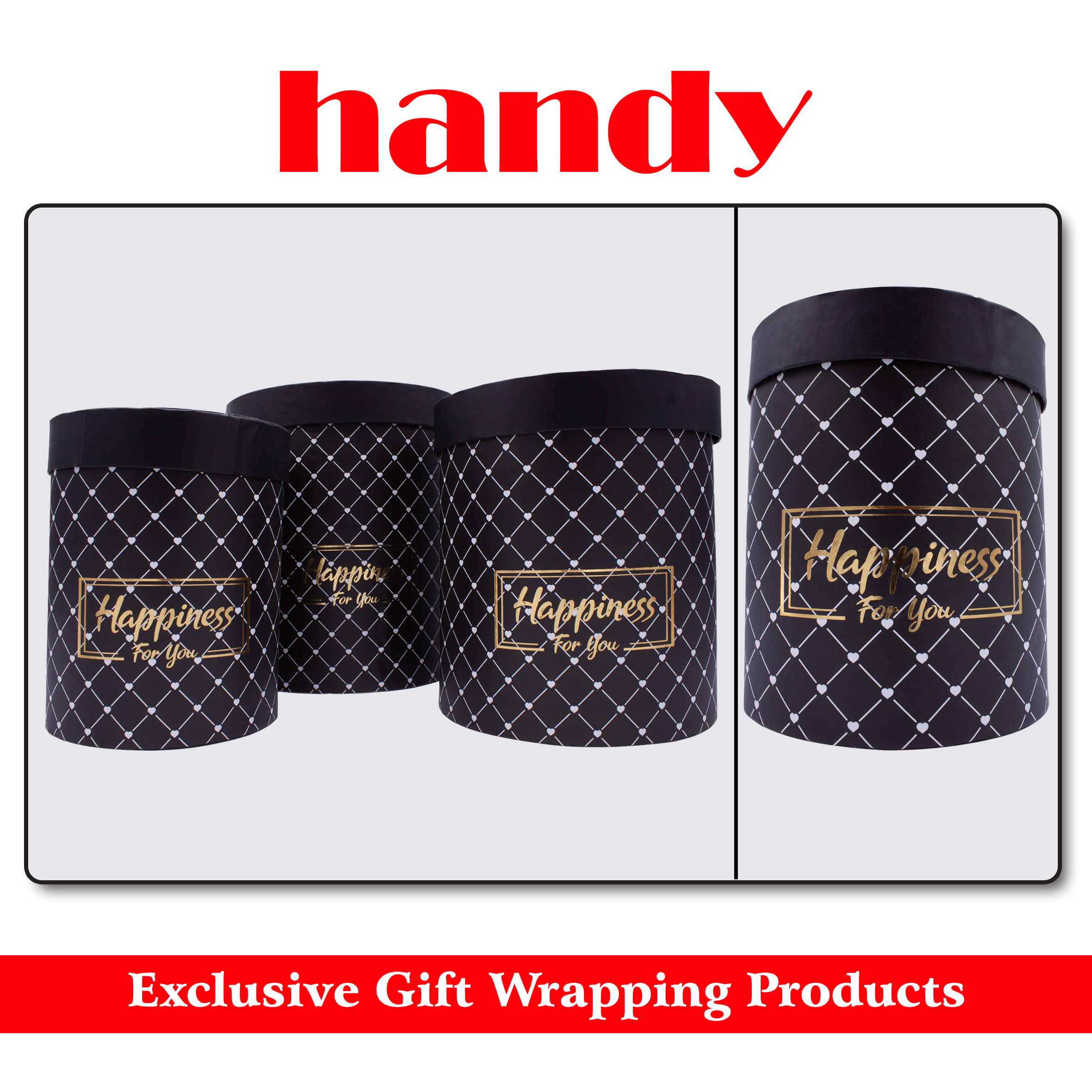 باکس گل استوانه 3 سایز لوزی -  مشکی